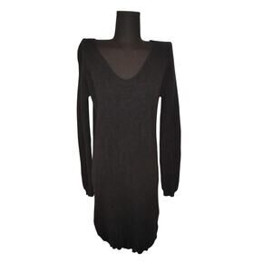Black Sweater Dress V neck 100% Superfine Merino Wool Size Small